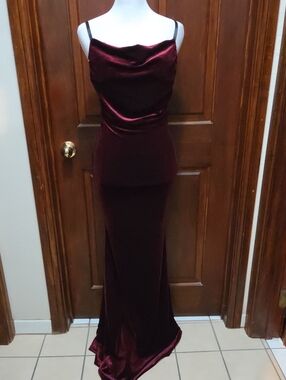 Burgundy Velvet Cowl Neck Maxi Dress